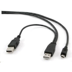 Kábel USB GEMBIRD 2.0 Kábel A-Mini B (5pin) 0,9 m DUAL (prídavné napájanie)