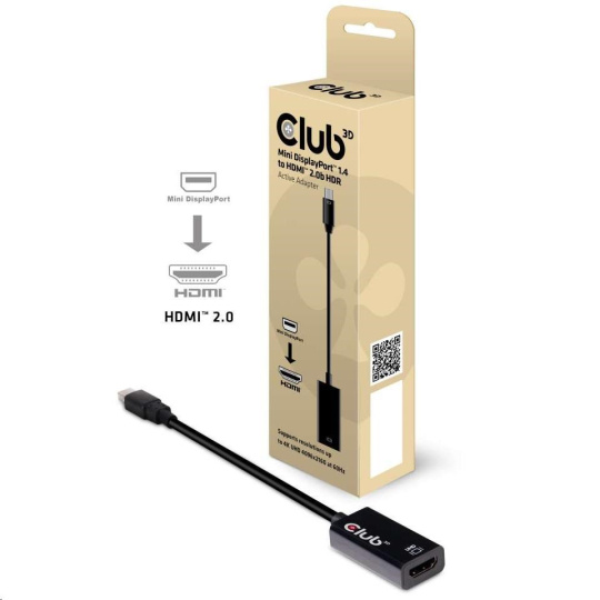 Club3D Adaptér aktívny mini DisplayPort 1.4 na HDMI 2.0b, HDR (M/F), 16cm