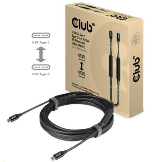 Kábel USB Club3D 3.2 Gen2 Type-C to C Active Bi-directional (M/M) 8K60Hz, 5m