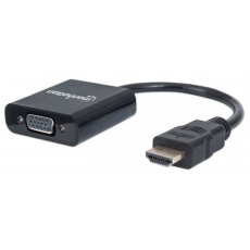 MANHATTAN Prevodník HDMI na VGA (HDMI samec na VGA samica, čierny, Polybag)