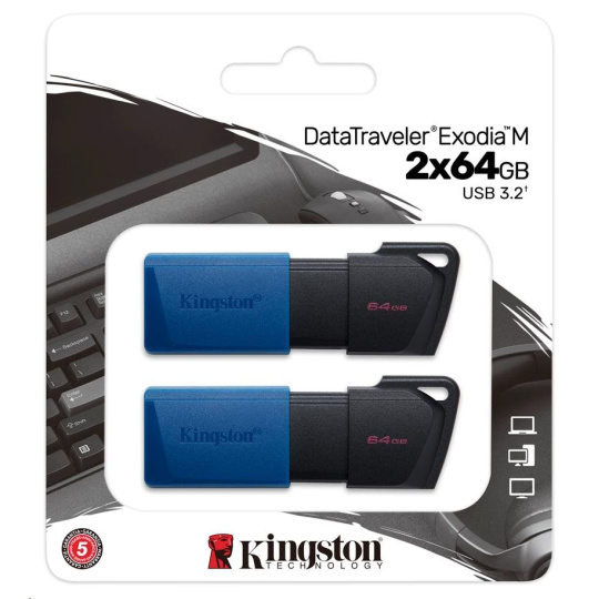 Kingston 64GB USB3.2 Gen 1 DataTraveler Exodia M (Black + Blue) - 2 kusy