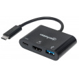 Multifunkčný prevodník MANHATTAN z USB 3.1 samec typu C na HDMI, USB 3.0 A a USB C Samice