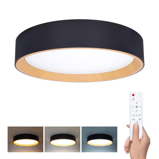 Solight LED osvětlení s dálkovým ovladačem Larios Black, 48W, 3360lm, 39cm, změna chromatičnosti, stmívatelné