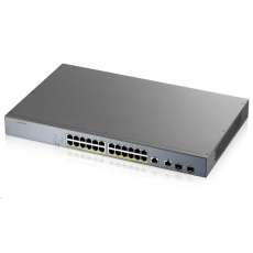 Zyxel GS1350-26HP 26portový inteligentný spravovaný CCTV PoE switch, dlhý dosah, 375W, 24x GbE, 2x combo RJ45/SFP