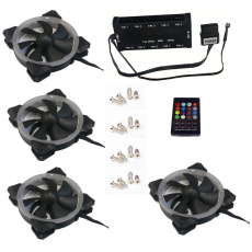 EUROCASE ventilátor RGB 120mm (Turbine blade, FullControl Led), set 4ks + controller