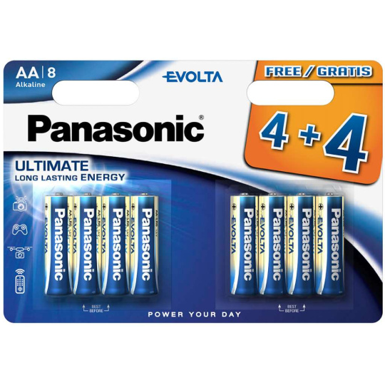 PANASONIC Alkalické baterie Evolta Platinum LR6EGE/8BW 4+4F AA 1,5V (Blistr 8ks)