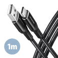 AXAGON BUCM-AM10AB, HQ kábel USB-C <-> USB-A, 1 m, USB 2.0, 3A, ALU, opletenie, čierny