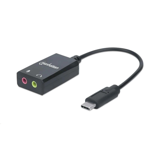 MANHATTAN USB 2.1 Zvukový adaptér, USB Type-C na 3.5 mm aux a mikrofón čierna, maloobchodná krabica